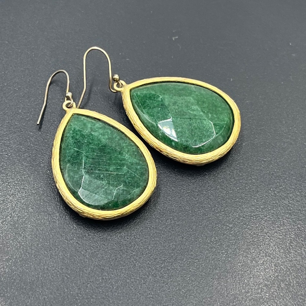 Large Faceted Natural Aventurine Gold Vermeil Vintage Statement Drop Earrings